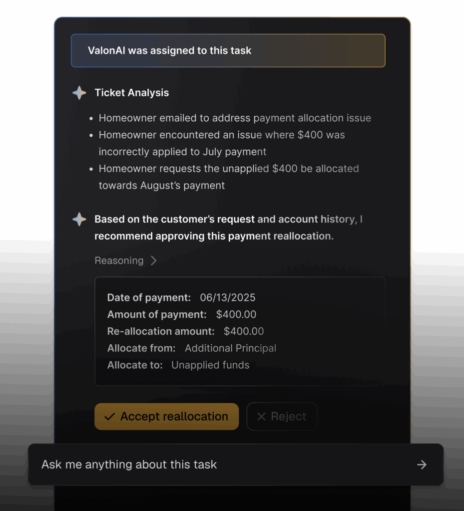 ValonAI agent interface